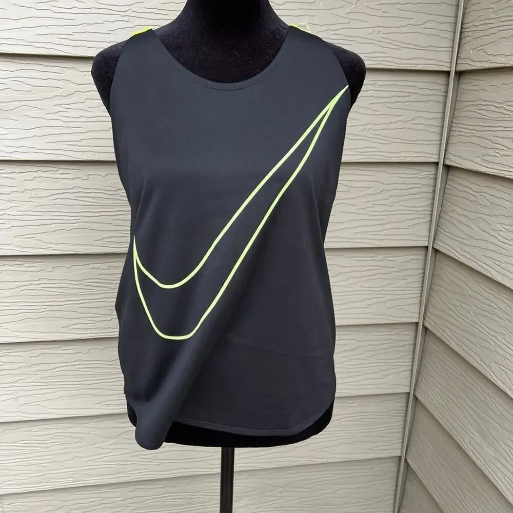Nike black lime, Dri-Fit, rounded hem, women's size S